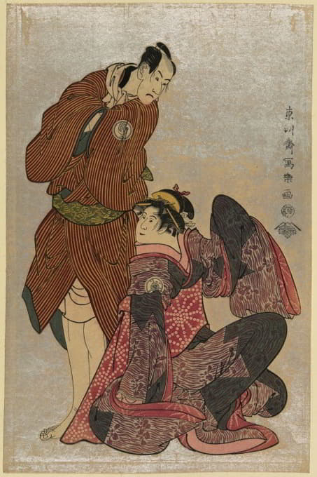 Tōshūsai Sharaku - Sandiaime bandō hikosaburō (no obiya chōmemon to) yodaime iwai hanshirō (no shinanoya ohan)
