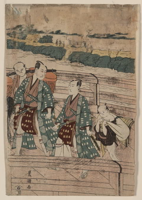 Toyokuni Utagawa - Azumabashi o wataru ichikawa omezō to sawamura gennosuke