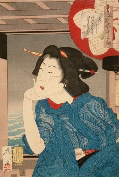 Tsukioka Yoshitoshi - A Geisha of the Mid-1870s Seated in a Boat
