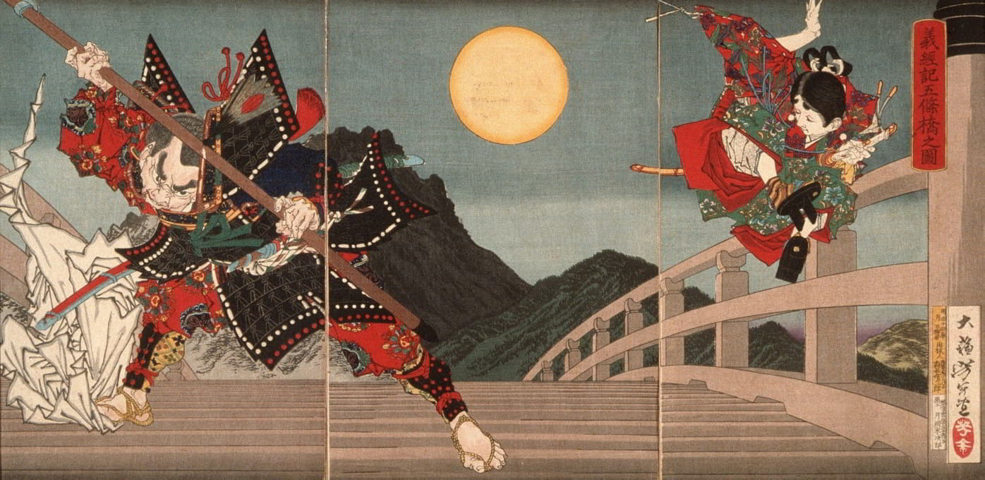 Tsukioka Yoshitoshi - Gojō Bridge, an Episode from the Life of Yoshitsune