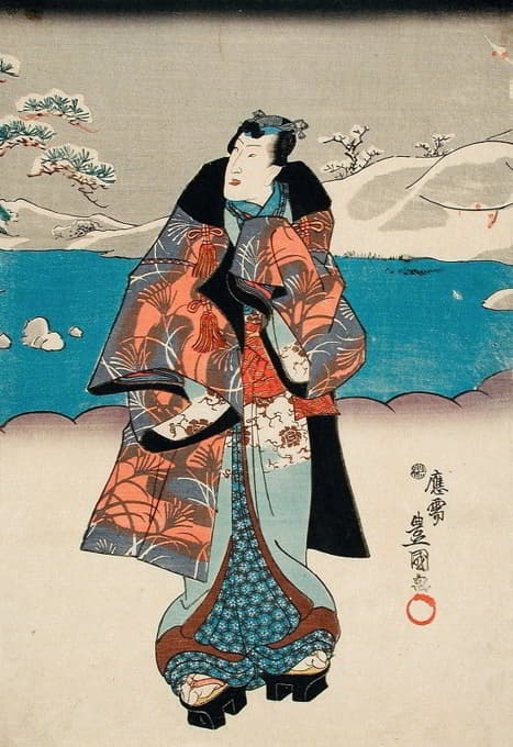 Utagawa Kunisada (Toyokuni III) - Fashionable Man Viewing the Snow