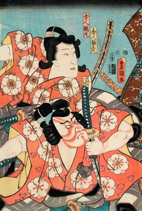 Utagawa Kunisada (Toyokuni III) - Toneri Umeōmaru and Toneri Sakuramaru from the play Sugawara Denjū Tenarai Kagami