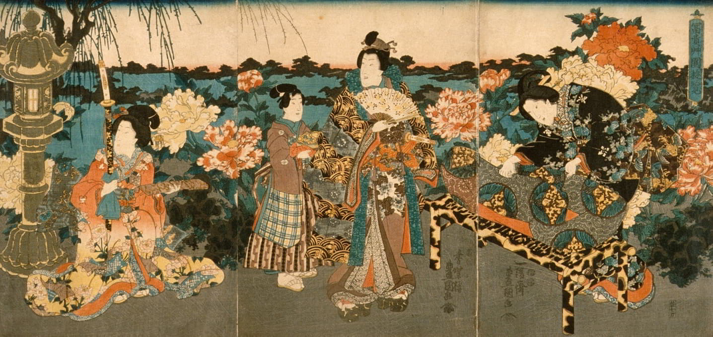 Utagawa Kunisada (Toyokuni III) - Visiting the Peony Garden