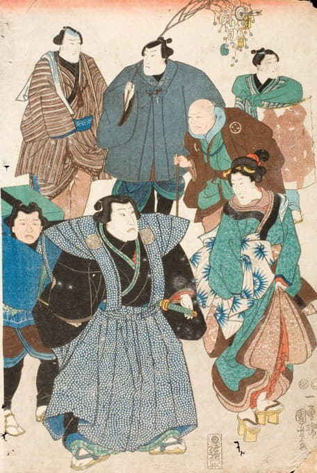 Utagawa Kuniyoshi - Celebrating Spring (Kabuki Actors Disguised as a Street Crowd)