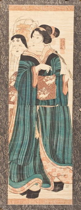 Utagawa Yoshikazu - Woman Carrying a New Year Decoration
