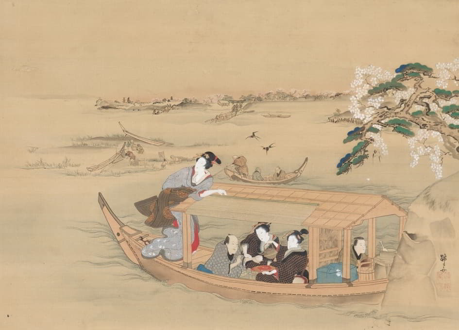 Teisai Hokuba - Boat to the Yoshiwara