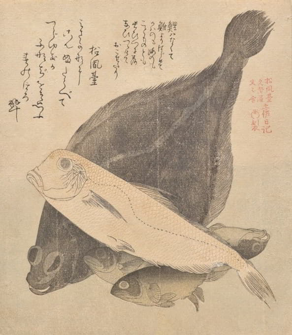 Kubo Shunman - Flounder, Tilefish, and Three Crucian Carp, from the series Tosa Diary (Tosa nikki)
