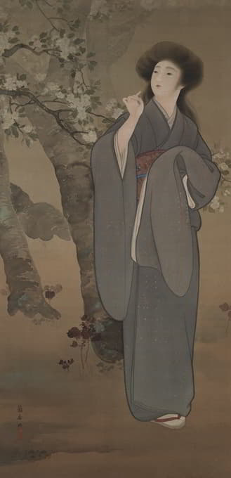 Kawasaki Rankō - Woman under a Cherry Tree