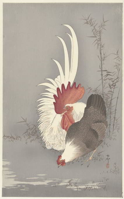 Ohara Koson - Rooster and chicken
