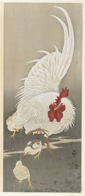 Ohara Koson - Rooster and three chicks