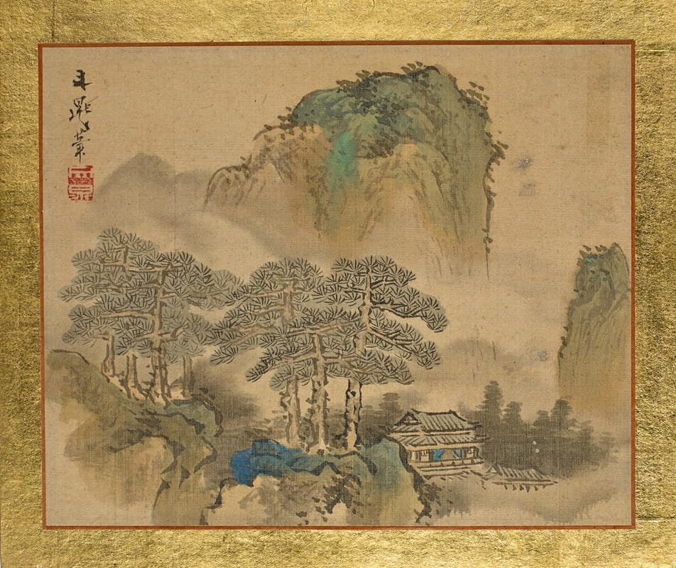 Tani Bunchō - A House next to Pine Trees, in front of Mountains