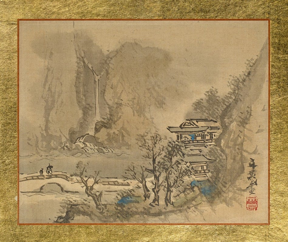 Tani Bunchō - An Old Man and an Attendant heading to a two-story Mansion at the Shore