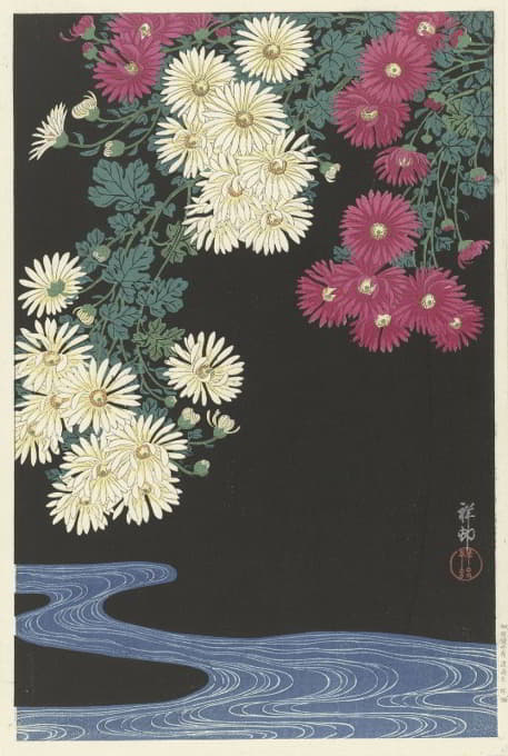 Ohara Koson - Chrysanthemums and Running Water