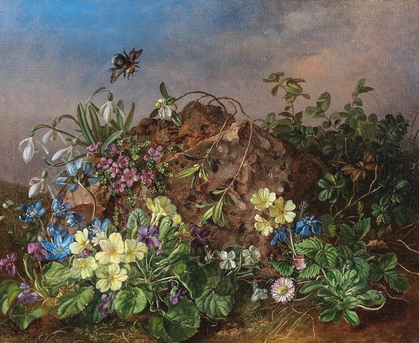 Theodor Petter - Spring Flowers with Bumblebee