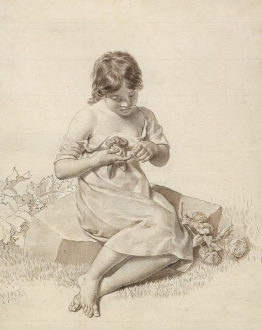 一个手指插在玫瑰刺上的小女孩