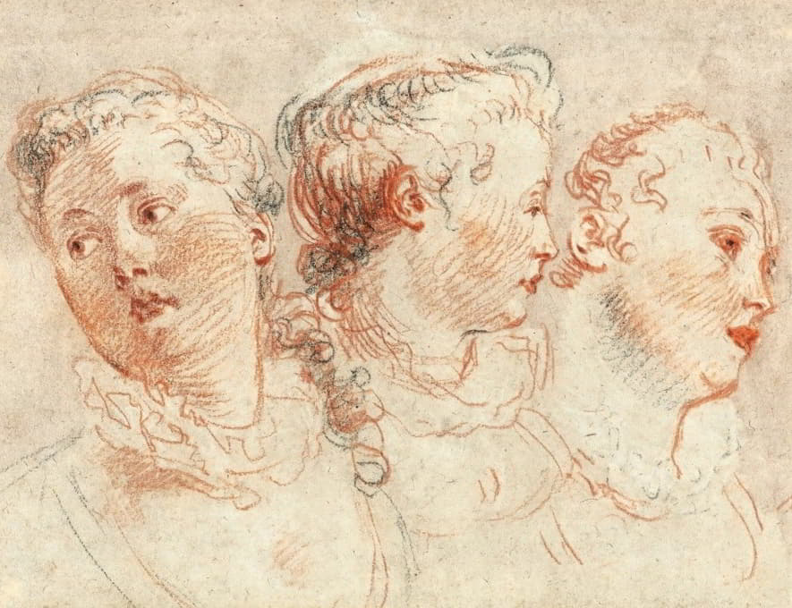 Jean-Antoine Watteau - Three Studies Of The Head Of A Woman
