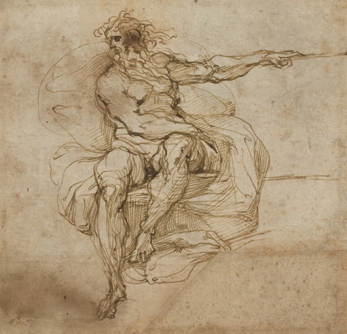Agostino Carracci - Seated Male Nude (recto)