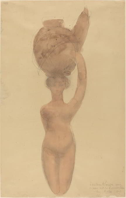 头上顶着花瓶的裸体女人