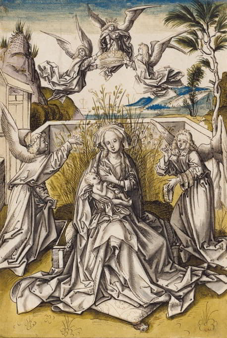Workshop of Hans Holbein the elder - Madonna with angels in a landscape