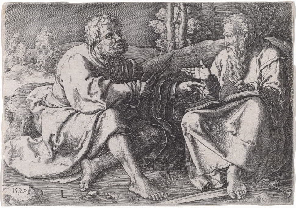 圣徒彼得和保罗坐在风景中