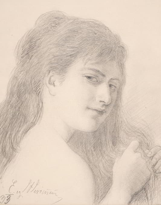 一个女人编织头发的胸部图像