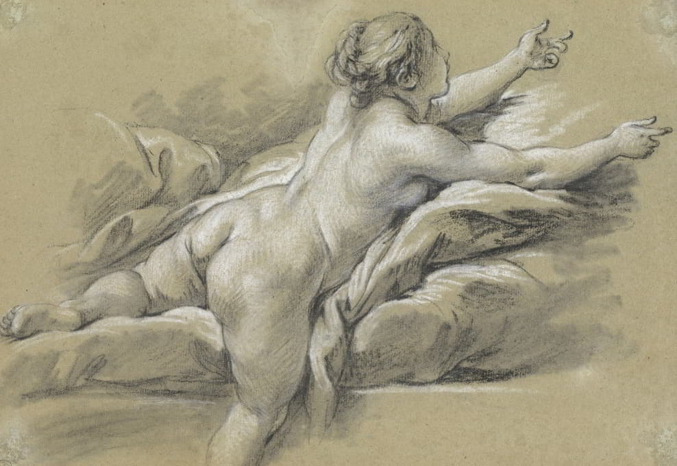 François Boucher - A Nude Woman Reaching to the Right