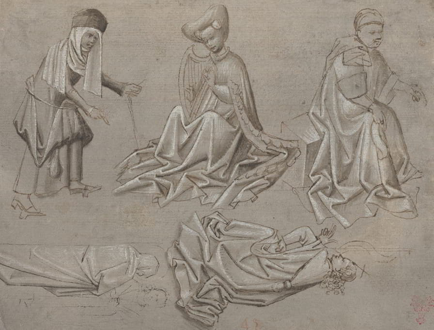 German 15th Century - Studies for Six Figures (sheet from a model book) (recto)