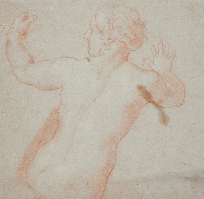 Hendrik Krock - Nøgen kvinde med fremstrakte arme, set fra ryggen. (En flygtende nymfe)