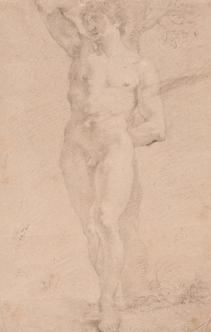 Hendrik Krock - Stående ung mand med højre arm oprakt