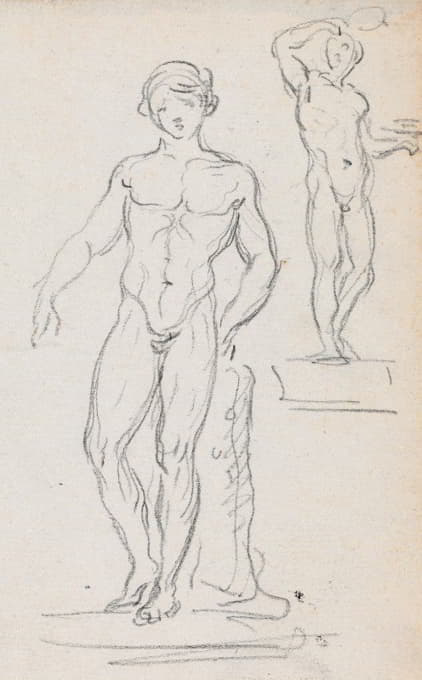 Hubert Robert - Two Statues of Male Nudes