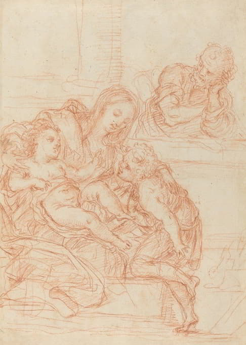 Italian 17th Century - Madonna and Child with Saints John and Joseph (recto)