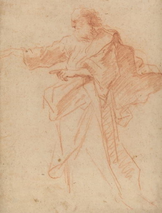 Italian 17th Century - Standing Bearded Man Pointing Toward the Left