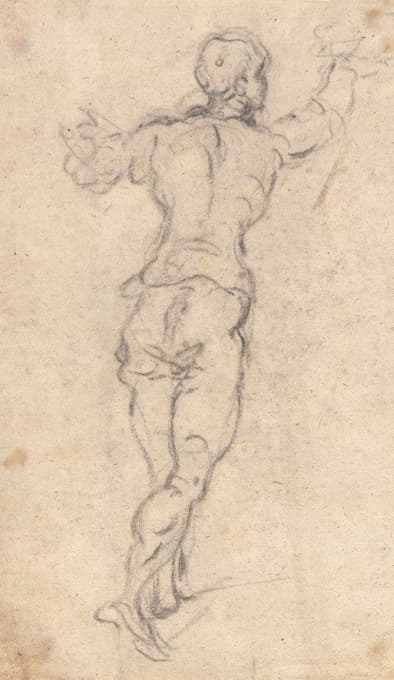 Jacopo Tintoretto - A Striding Youth with His Arms Raised, Seen from Behind