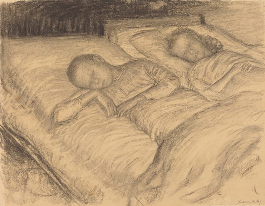 艺术家的孩子沃尔夫和安娜睡着了