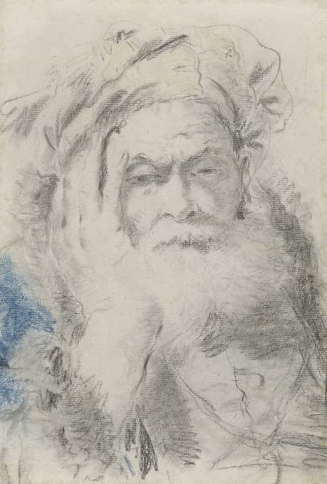 Lorenzo Baldissera Tiepolo - A Bearded Old Man Leaning His Head on His Hand