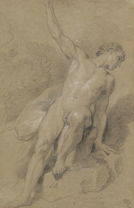 Louis de Boullogne the Younger - Male Nude Seated on Rocks