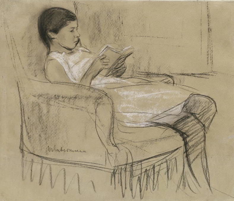艺术家的女儿Kä在椅子上阅读