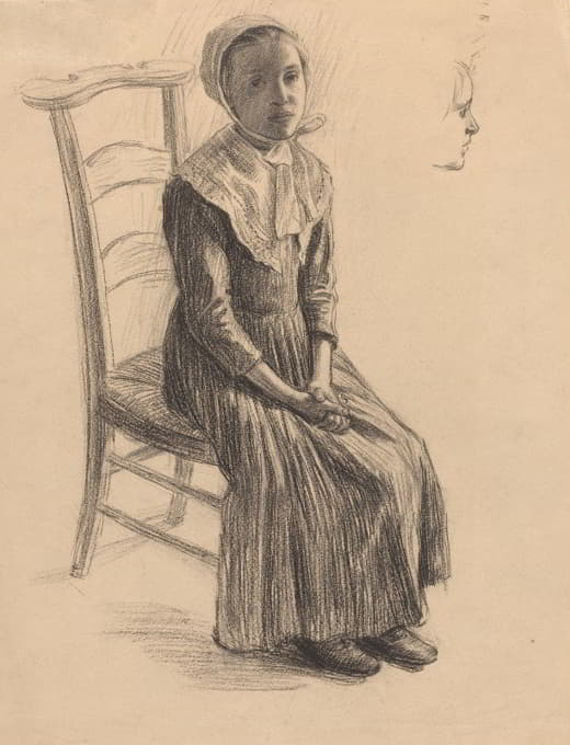 Swiss 19th Century - Seated Girl in Peasant Costume