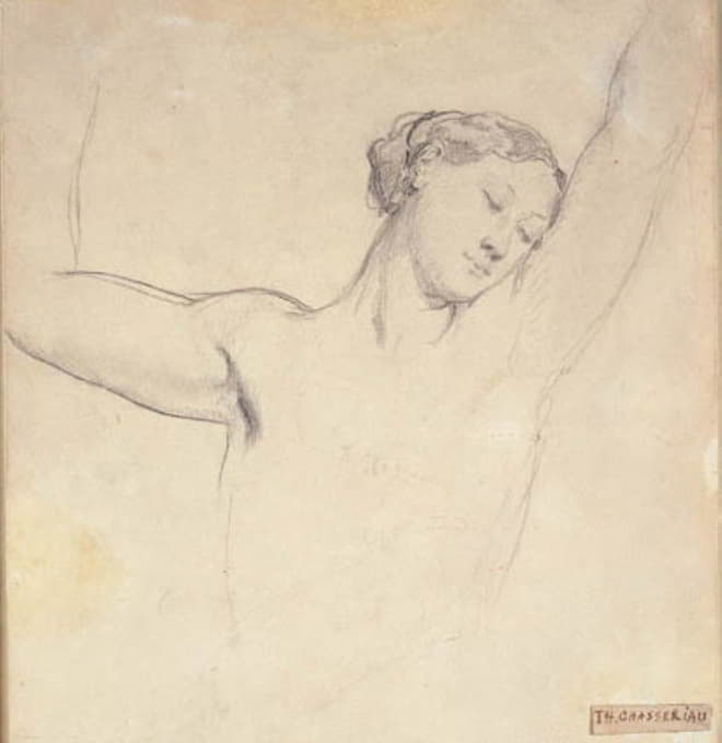 Théodore Chassériau - Kvindelig model, halvfigur med hævede arme