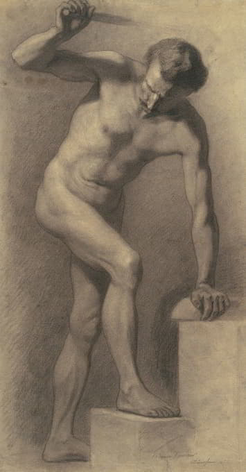 男性裸体站在台阶上