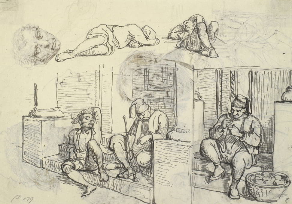 Wilhelm Marstrand - Studier af tyrk og lazzaron på en trappe