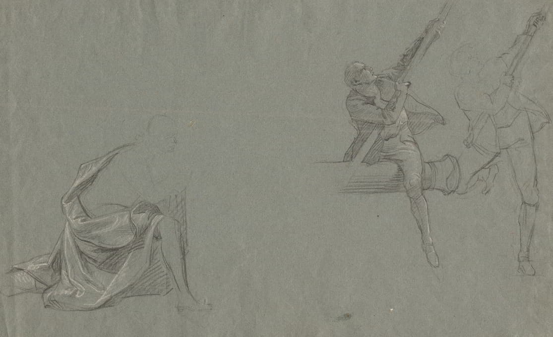 John Singleton Copley - Drapery Study; Two Figures Pulling a Pole