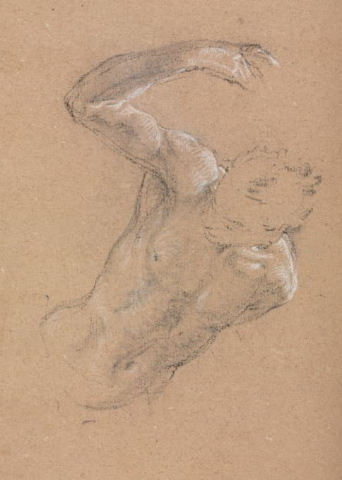 Francesco Lorenzi - Verona Sketchbook :Male nude with upraised right arm (page 32)