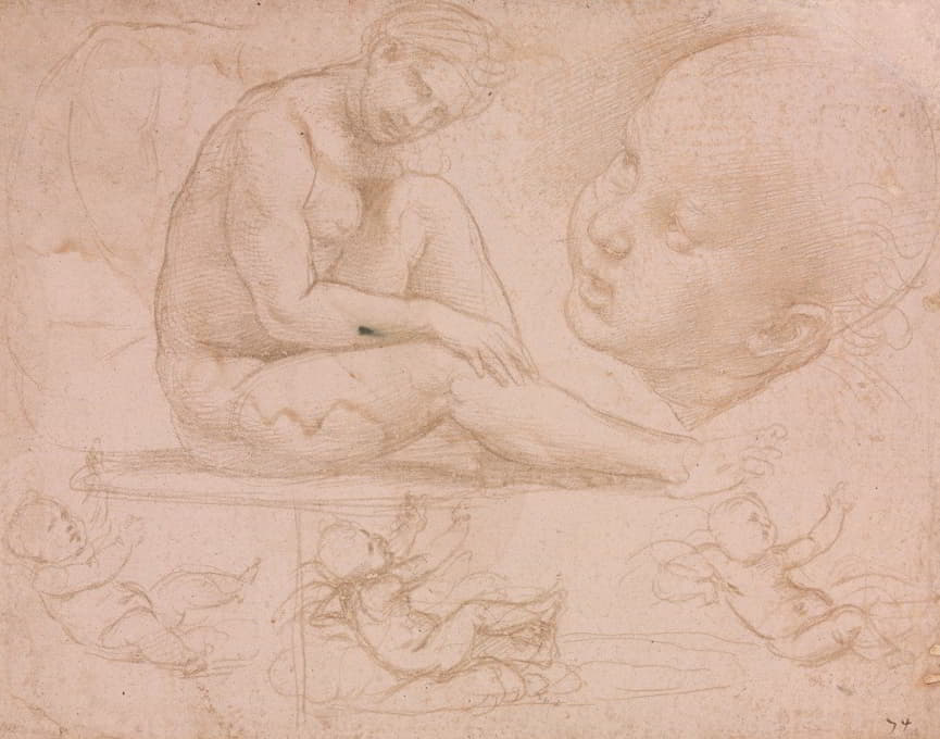 Raphael - Studies of a Seated Female, Child’s Head, and Three Studies of a Baby