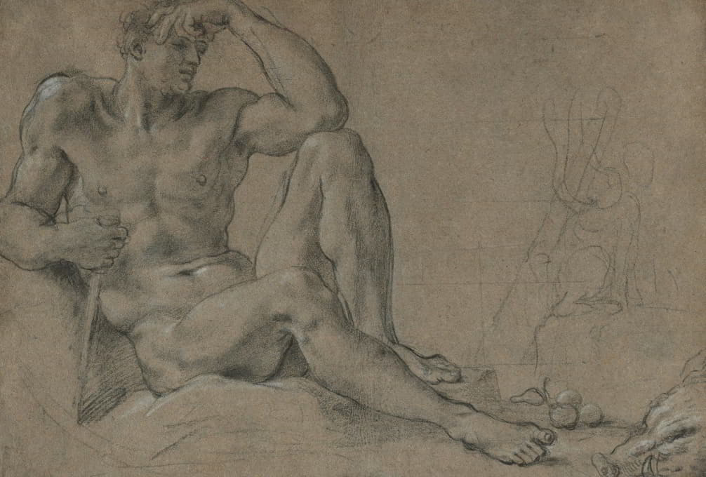 Annibale Carracci - Hercules Resting (recto); Footed Vessel with Handle (verso)