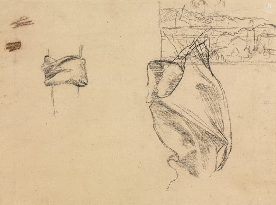 Pierre Puvis de Chavannes - Studies of Drapery and Study of a Landscape (verso)