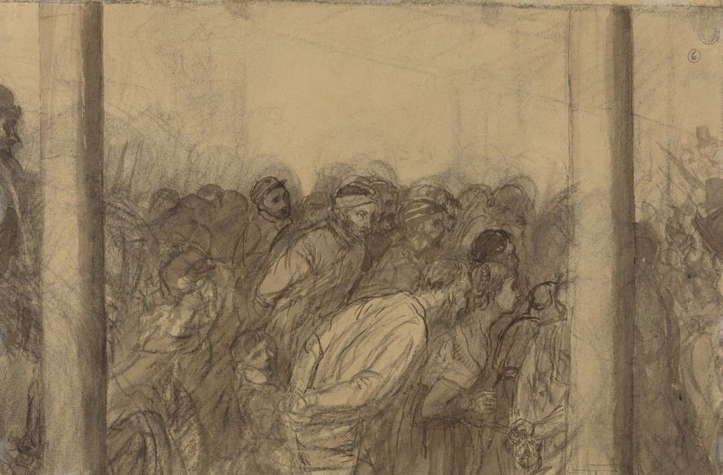 Alphonse Legros - Crowd of People Seen between Two Columns (verso)