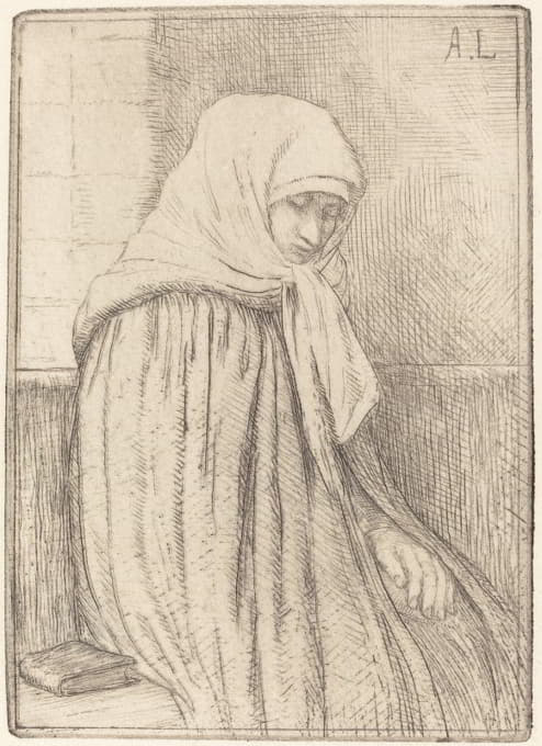 Alphonse Legros - Young Peasant Seated in a Church (Jeune paysanne assise dans une eglise)