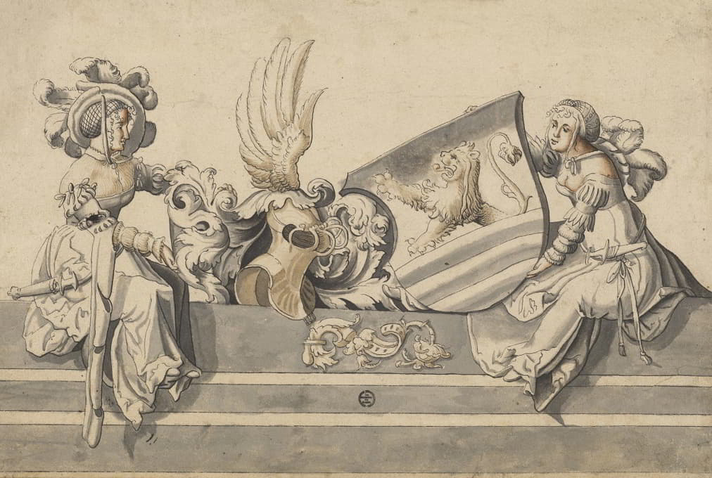 Carl Von Aegeri - Zwei sitzende Damen mit Wappen