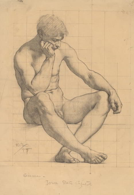 裸体男性坐姿-习作为“科学”-爱荷华州国会大厦